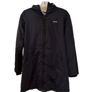 LEVI’S navy blue oversized XS 3/4 hooded stadium style coat shearling lined